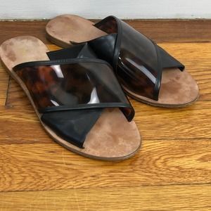 Diane von Furstenberg Leopard + Black Leather Crossover Sandals Size 7